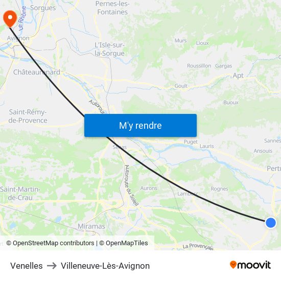 Venelles to Villeneuve-Lès-Avignon map