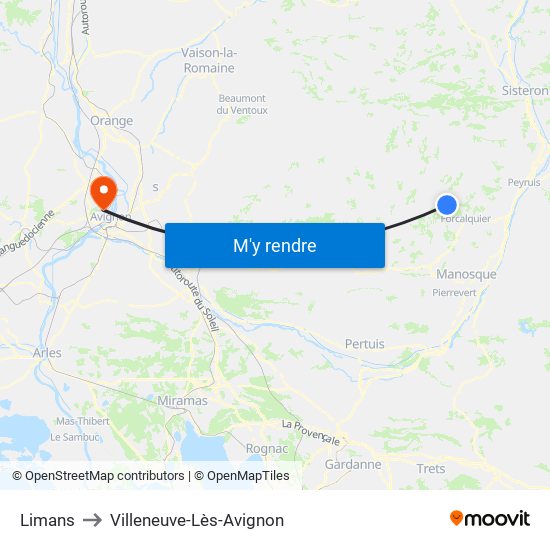 Limans to Villeneuve-Lès-Avignon map