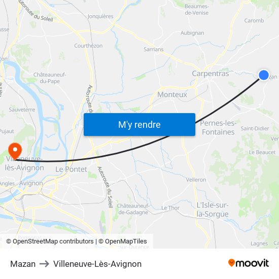 Mazan to Villeneuve-Lès-Avignon map