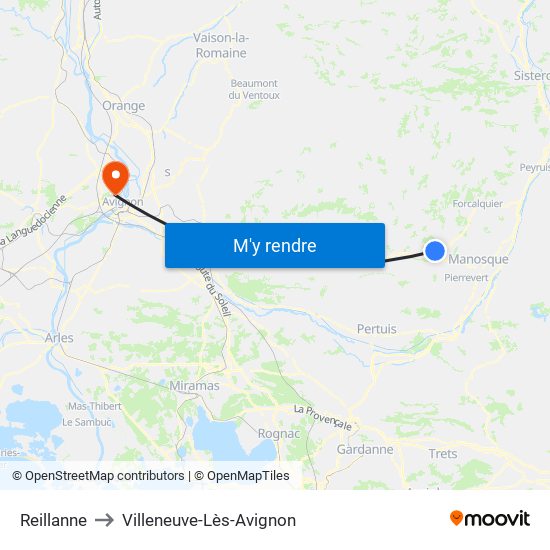 Reillanne to Villeneuve-Lès-Avignon map