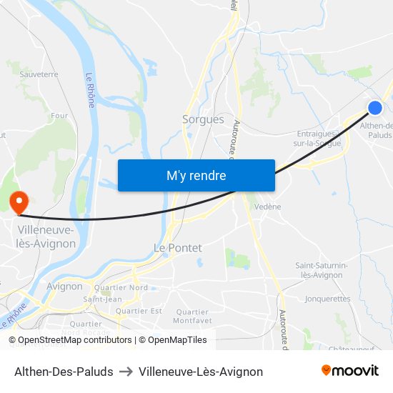 Althen-Des-Paluds to Villeneuve-Lès-Avignon map