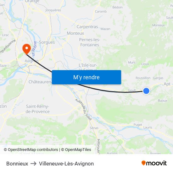 Bonnieux to Villeneuve-Lès-Avignon map