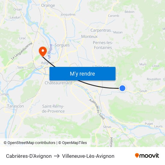 Cabrières-D'Avignon to Villeneuve-Lès-Avignon map