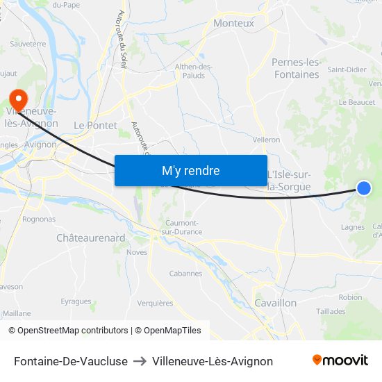 Fontaine-De-Vaucluse to Villeneuve-Lès-Avignon map