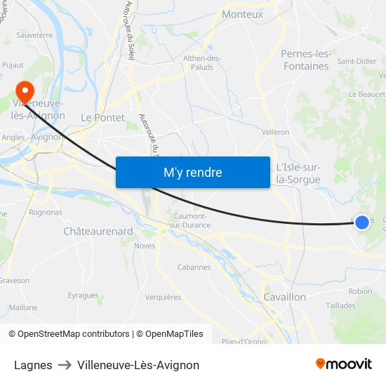 Lagnes to Villeneuve-Lès-Avignon map