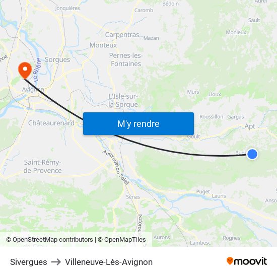 Sivergues to Villeneuve-Lès-Avignon map