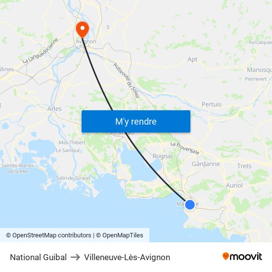 National Guibal to Villeneuve-Lès-Avignon map
