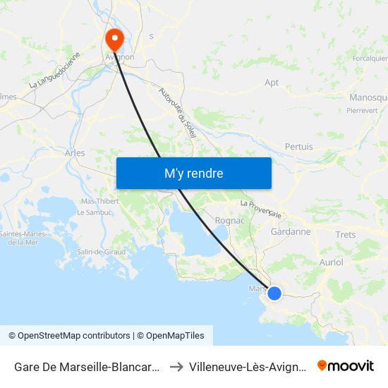 Gare De Marseille-Blancarde to Villeneuve-Lès-Avignon map