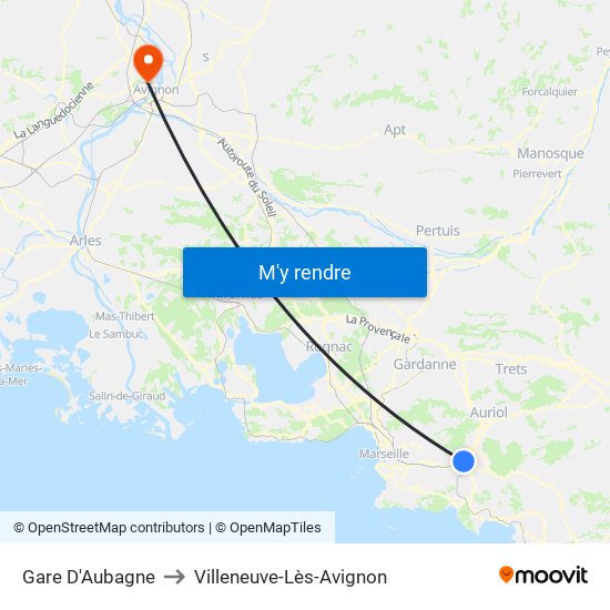 Gare D'Aubagne to Villeneuve-Lès-Avignon map