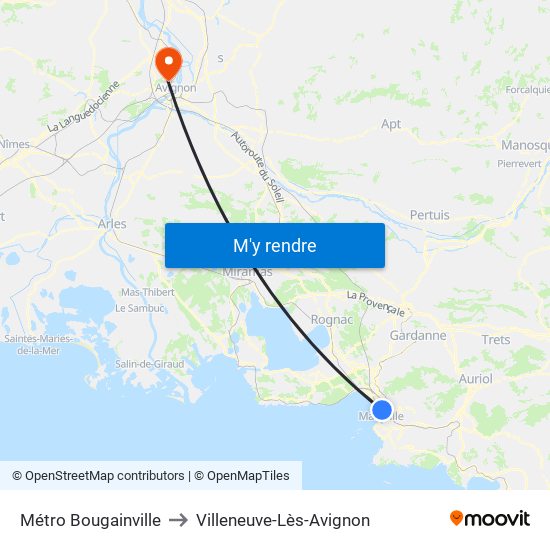 Métro Bougainville to Villeneuve-Lès-Avignon map