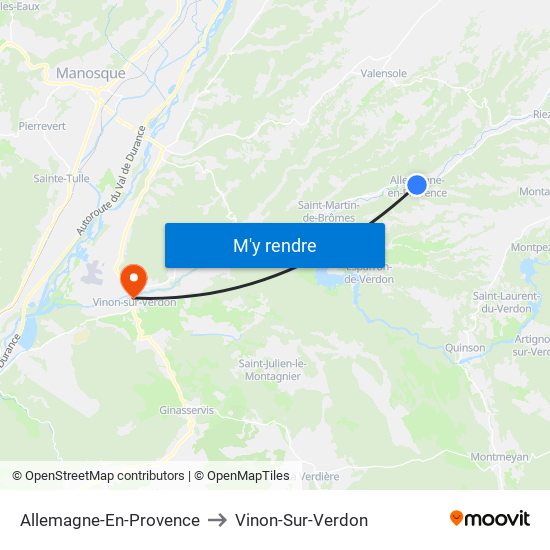 Allemagne-En-Provence to Vinon-Sur-Verdon map