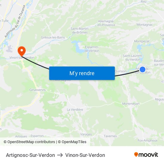 Artignosc-Sur-Verdon to Vinon-Sur-Verdon map