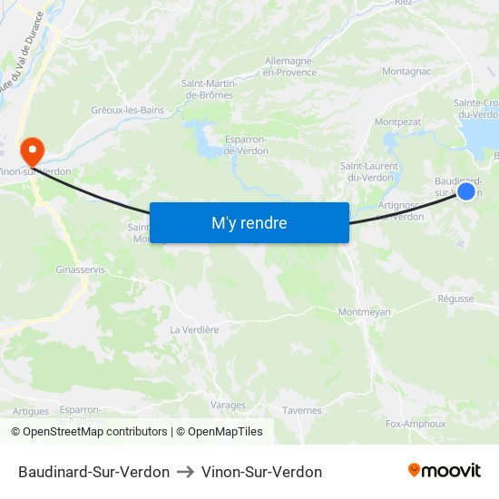 Baudinard-Sur-Verdon to Vinon-Sur-Verdon map