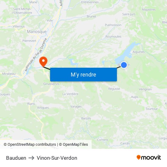 Bauduen to Vinon-Sur-Verdon map