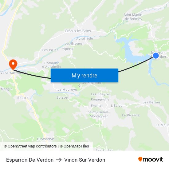 Esparron-De-Verdon to Vinon-Sur-Verdon map