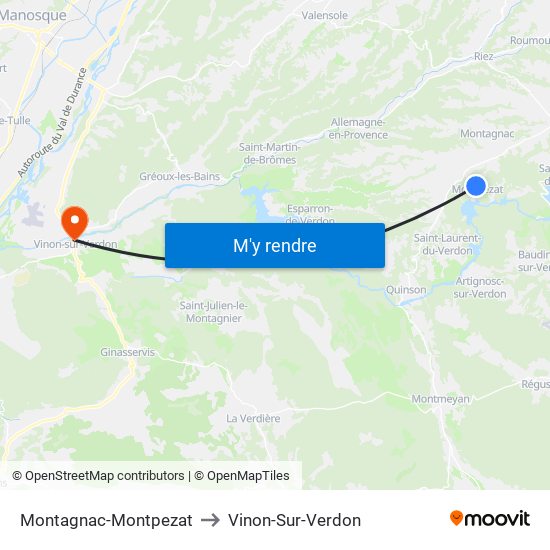 Montagnac-Montpezat to Vinon-Sur-Verdon map