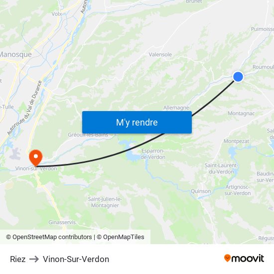 Riez to Vinon-Sur-Verdon map