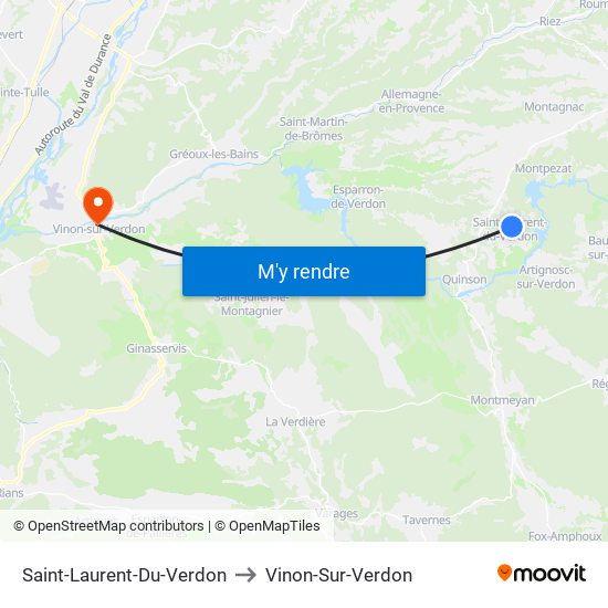 Saint-Laurent-Du-Verdon to Vinon-Sur-Verdon map