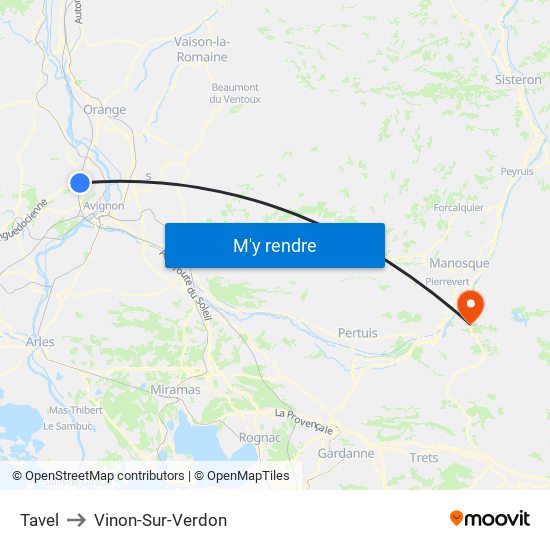 Tavel to Vinon-Sur-Verdon map