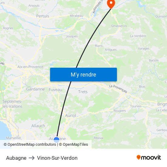 Aubagne to Vinon-Sur-Verdon map