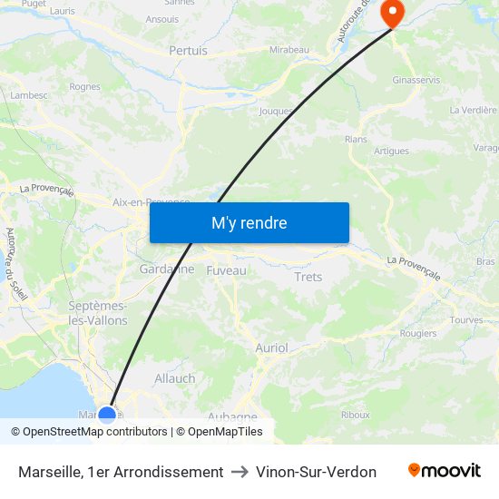 Marseille, 1er Arrondissement to Vinon-Sur-Verdon map