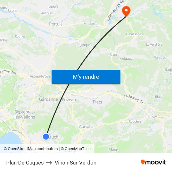 Plan-De-Cuques to Vinon-Sur-Verdon map