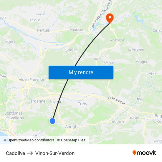 Cadolive to Vinon-Sur-Verdon map