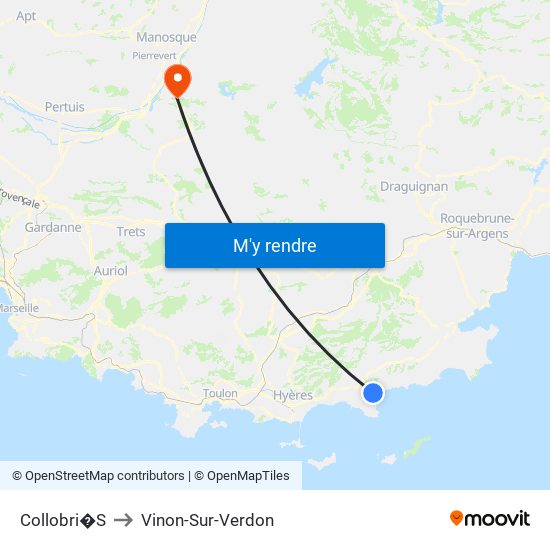 Collobri�S to Vinon-Sur-Verdon map