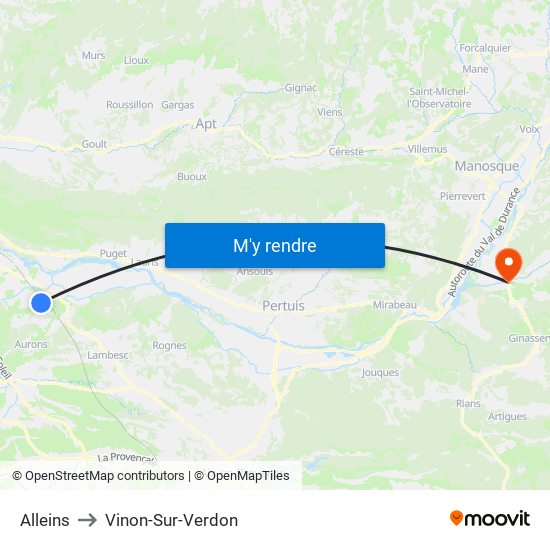 Alleins to Vinon-Sur-Verdon map