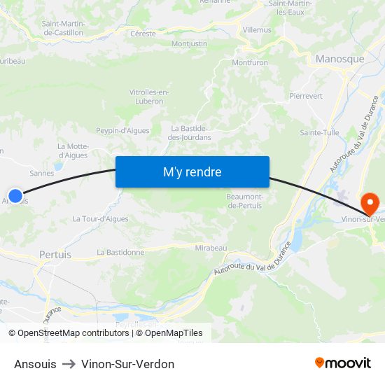 Ansouis to Vinon-Sur-Verdon map