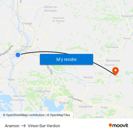 Aramon to Vinon-Sur-Verdon map