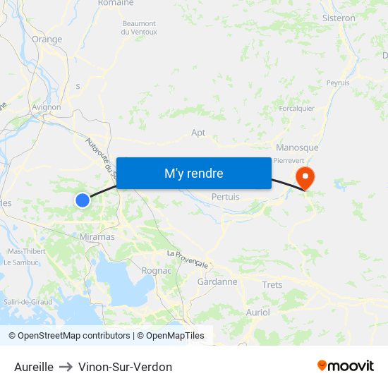 Aureille to Vinon-Sur-Verdon map