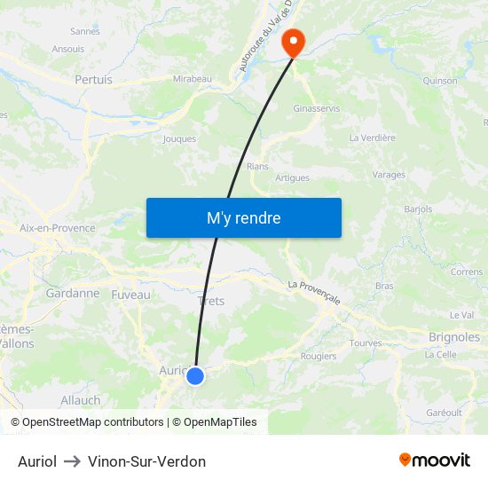 Auriol to Vinon-Sur-Verdon map