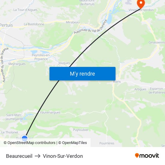 Beaurecueil to Vinon-Sur-Verdon map