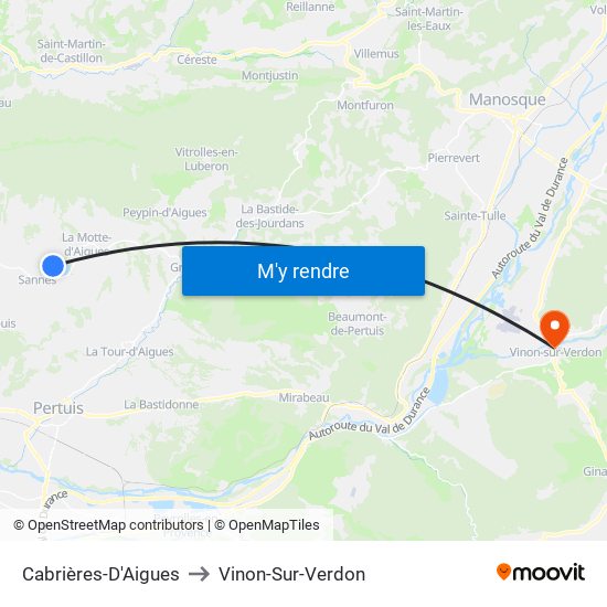 Cabrières-D'Aigues to Vinon-Sur-Verdon map