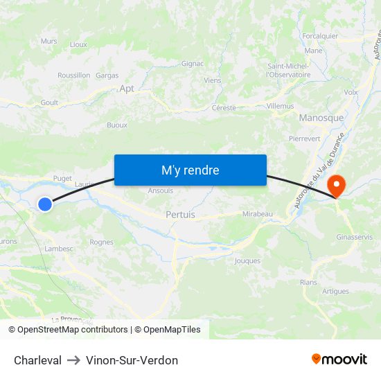 Charleval to Vinon-Sur-Verdon map