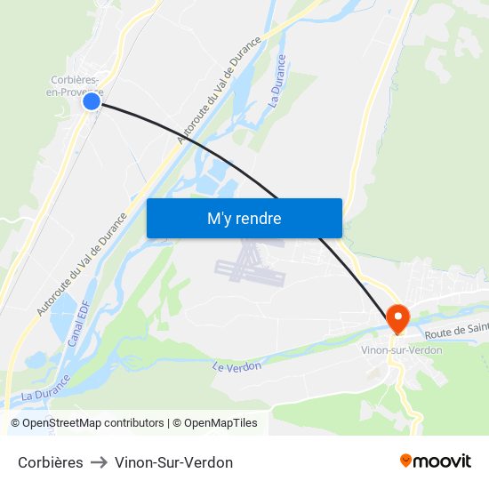 Corbières to Vinon-Sur-Verdon map