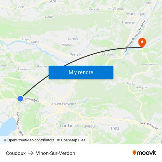 Coudoux to Vinon-Sur-Verdon map