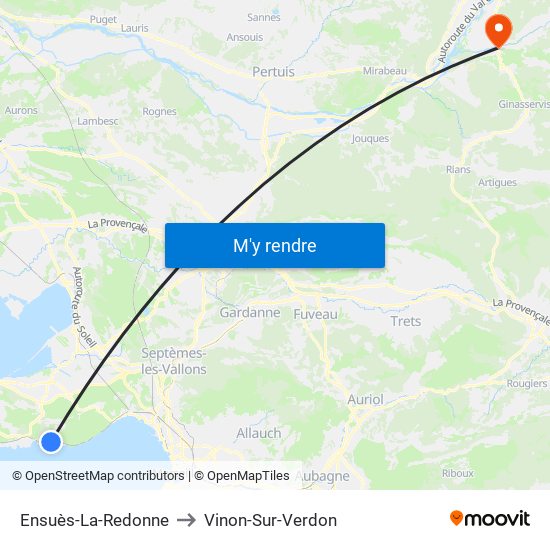 Ensuès-La-Redonne to Vinon-Sur-Verdon map
