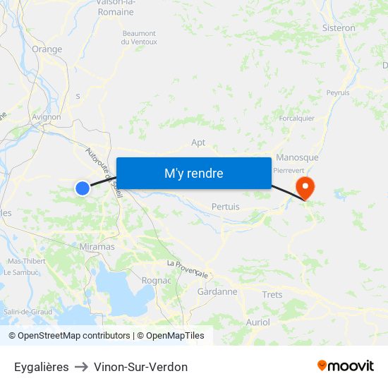 Eygalières to Vinon-Sur-Verdon map