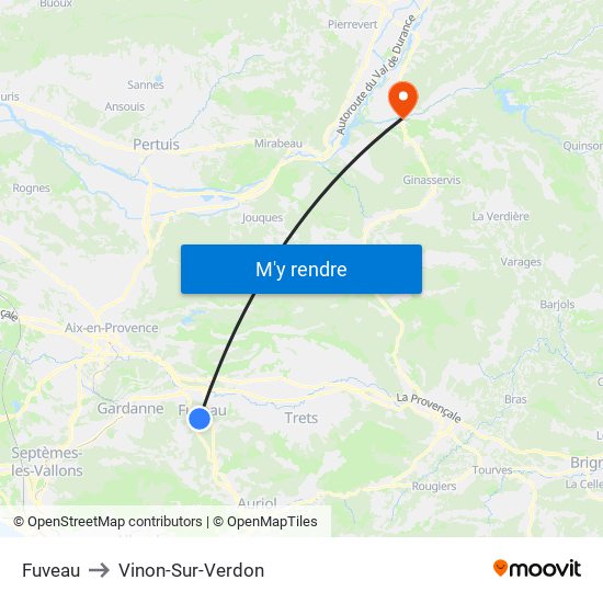 Fuveau to Vinon-Sur-Verdon map