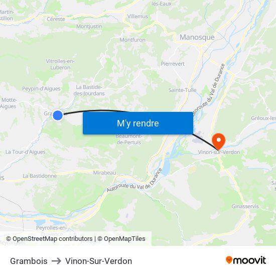 Grambois to Vinon-Sur-Verdon map