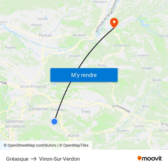 Gréasque to Vinon-Sur-Verdon map