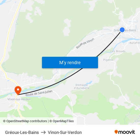 Gréoux-Les-Bains to Vinon-Sur-Verdon map