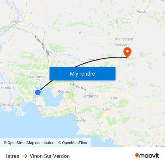 Istres to Vinon-Sur-Verdon map