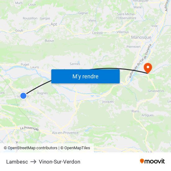 Lambesc to Vinon-Sur-Verdon map