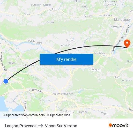 Lançon-Provence to Vinon-Sur-Verdon map