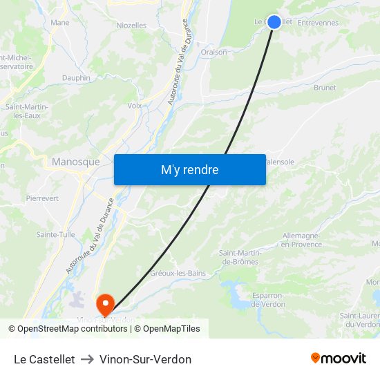 Le Castellet to Vinon-Sur-Verdon map
