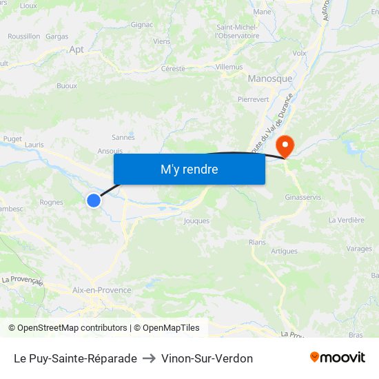 Le Puy-Sainte-Réparade to Vinon-Sur-Verdon map