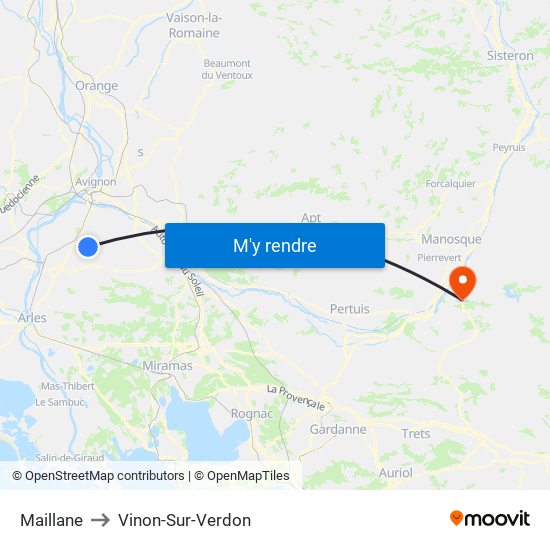 Maillane to Vinon-Sur-Verdon map